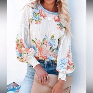 Floral boat neck blouse